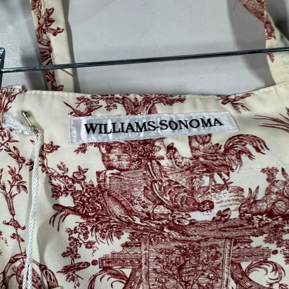 Williams Sonoma Foret Enchantee Toile Apron Red Cream Cotton Twill USA Made NWT